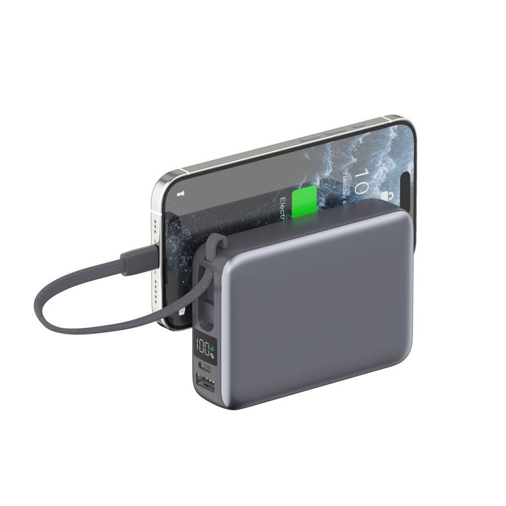 4smarts Pocket Dual Cord 22.5W PowerBank m. Indbygget USB-C Kabel - 20.000 mAh - Space Grey