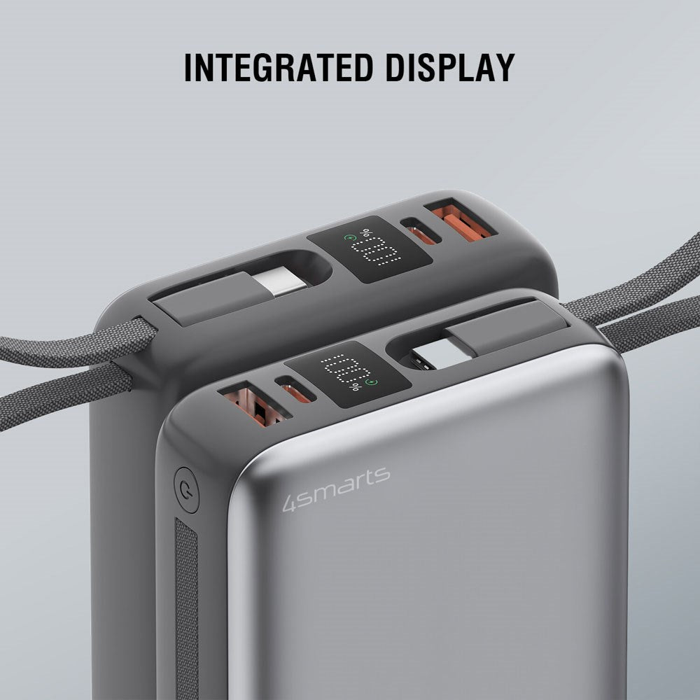 4smarts Pocket Dual Cord 22.5W PowerBank m. Indbygget USB-C Kabel - 20.000 mAh - Space Grey