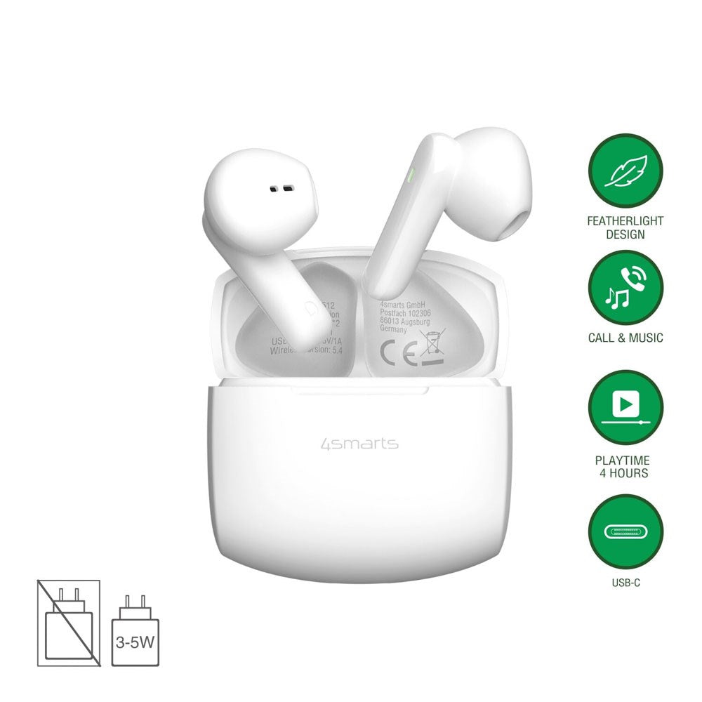 4smarts True Wireless SkyBuds Air Høretelefoner - In-Ear - Hvid