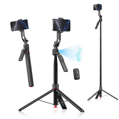 4smarts 360 AI Tripod Selfie Stick m. Ansigtssporing & Fjernbetjening - Sort