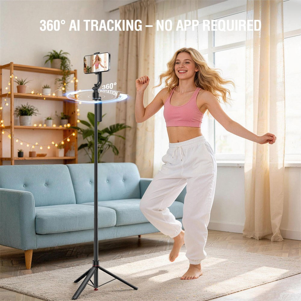 4smarts 360 AI Tripod Selfie Stick m. Ansigtssporing & Fjernbetjening - Sort