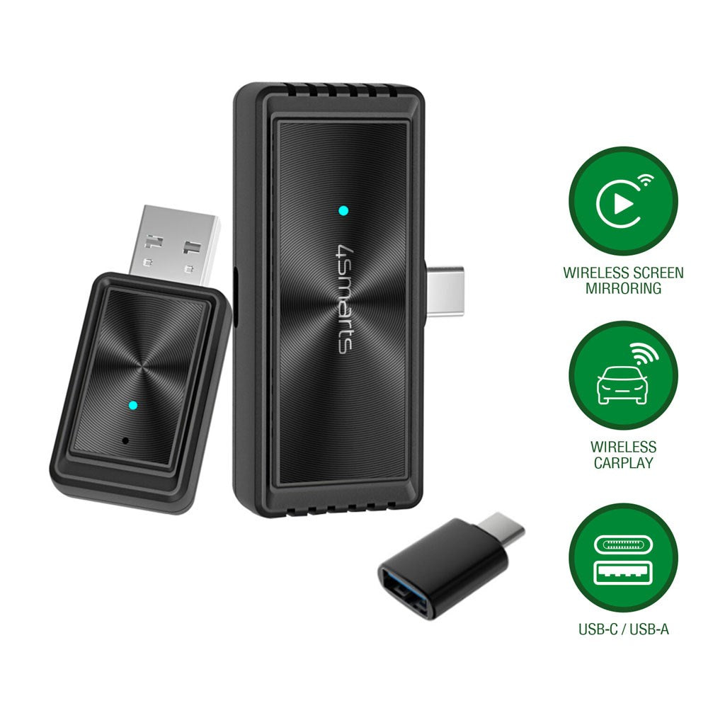 4Smarts Trådløs Adapter m. Skærmdublering til Apple CarPlay & Android Auto - Sort