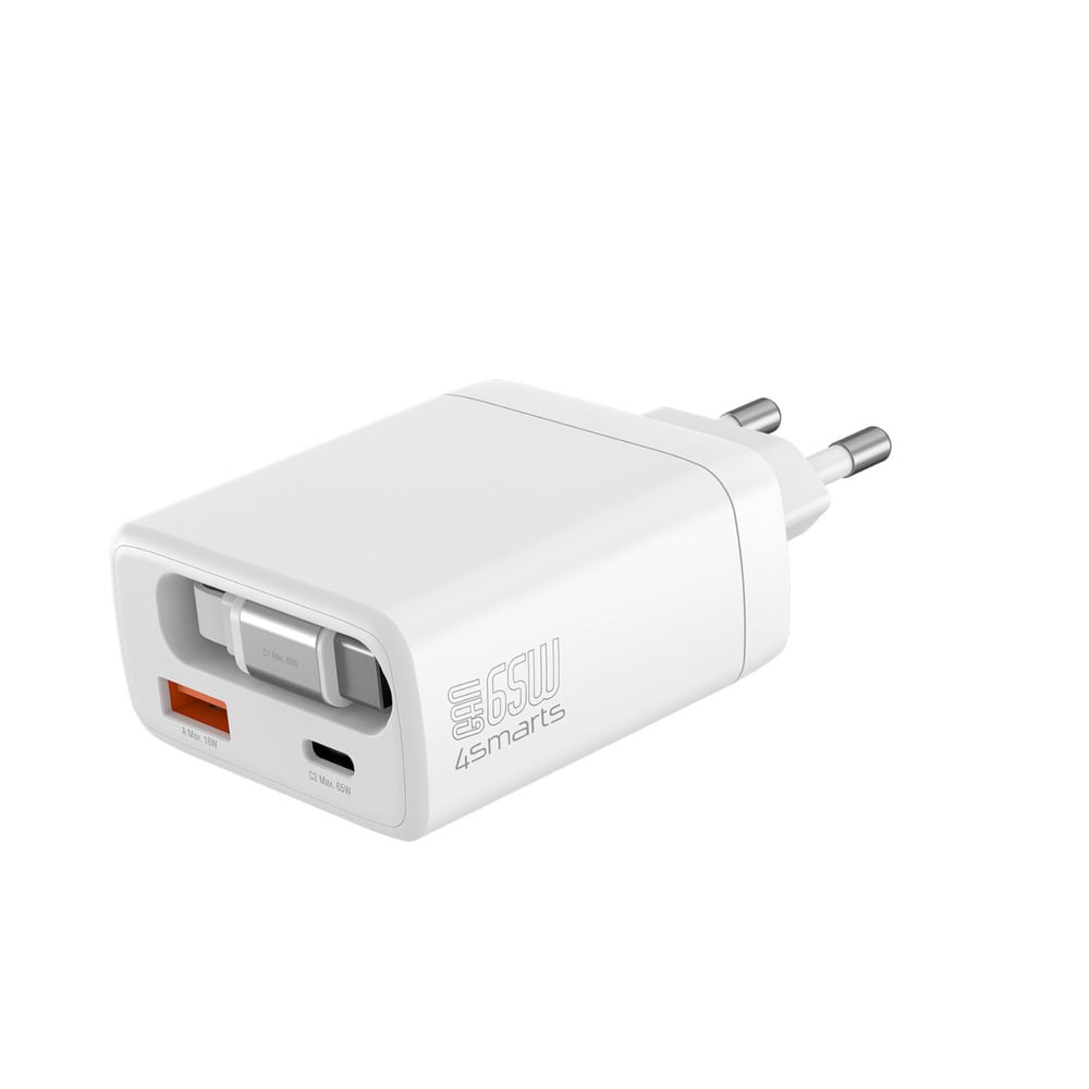 Vægoplader PD (Power Delivery) 65W 4smarts Jojo m. USB-C og USB-A - Hvid