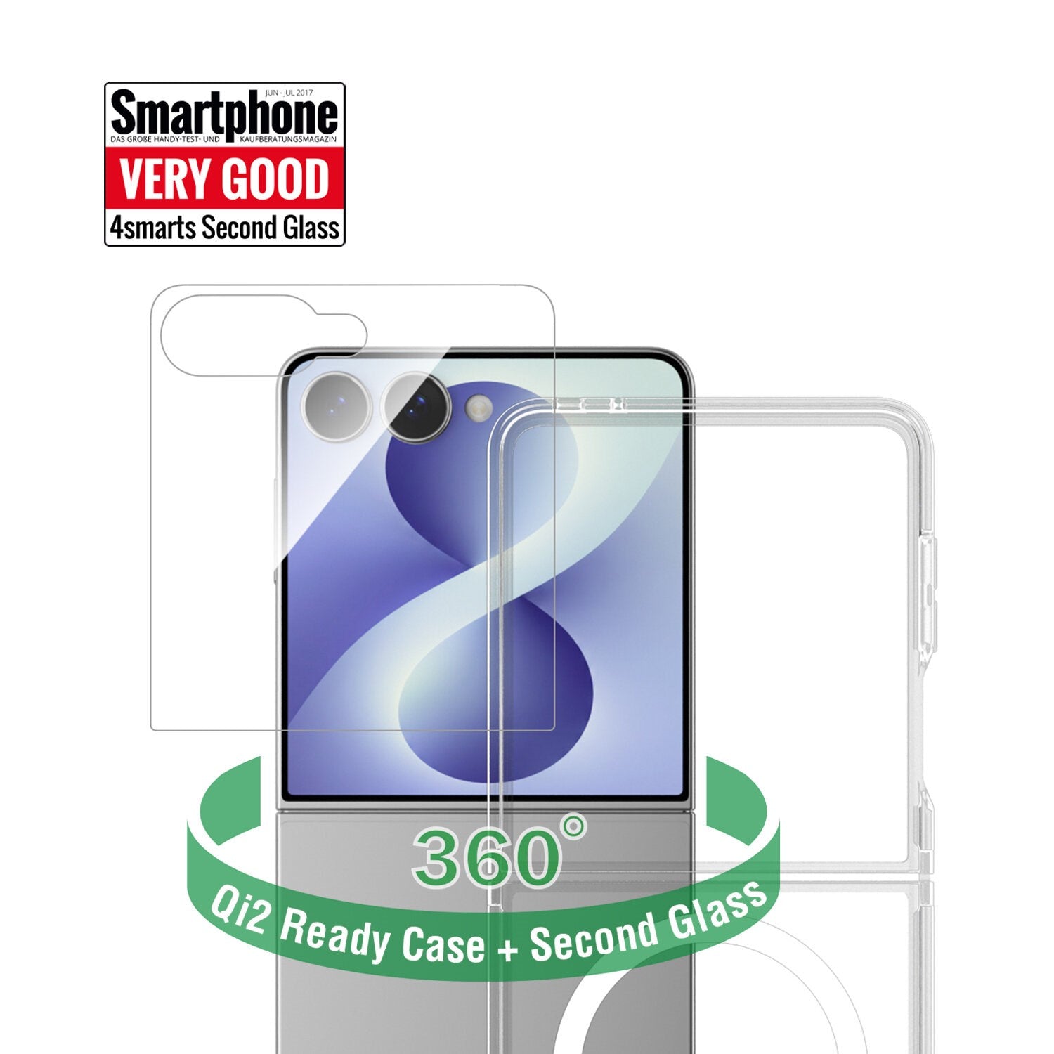 Samsung Galaxy Z Flip8 4Smarts 360° Protection Set m. Cover & Skærmbeskyttelsesglas - Gennemsigtig