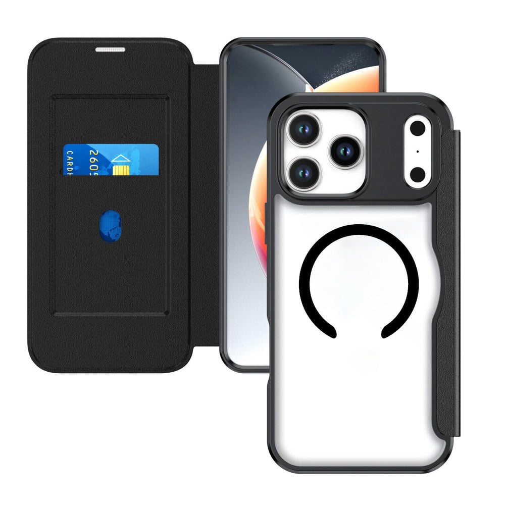 iPhone 18 Pro Max / 17 Pro Max 4smarts Urban Pro Flip Cover - MagSafe Kompatibel - Gennemsigtig / Sort