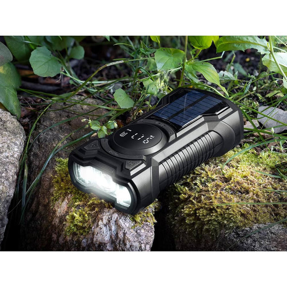 Sandberg Survivor Radio - Nødradio m. 5.000mAh Solcelle PowerBank & Lommelygte - Sort