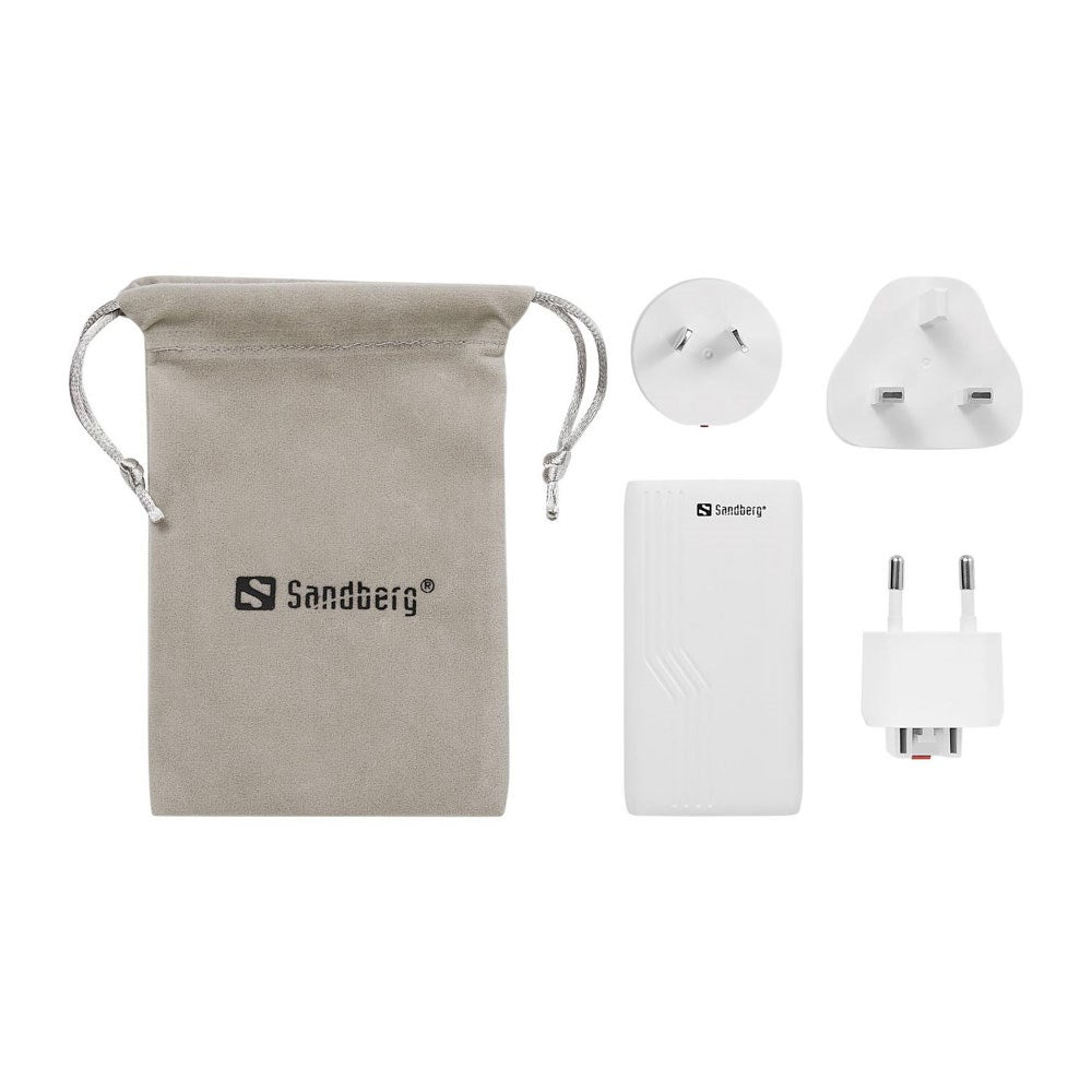 Sandberg 4-i-1 65W Rejseoplader m. 2x USB-C - EU / UK / AUS - Hvid