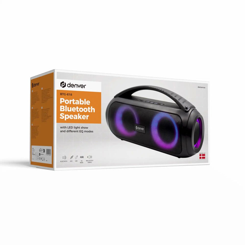 Denver BTG-618 Bluetooth Højtaler m. Farverigt LED Lys - Sort