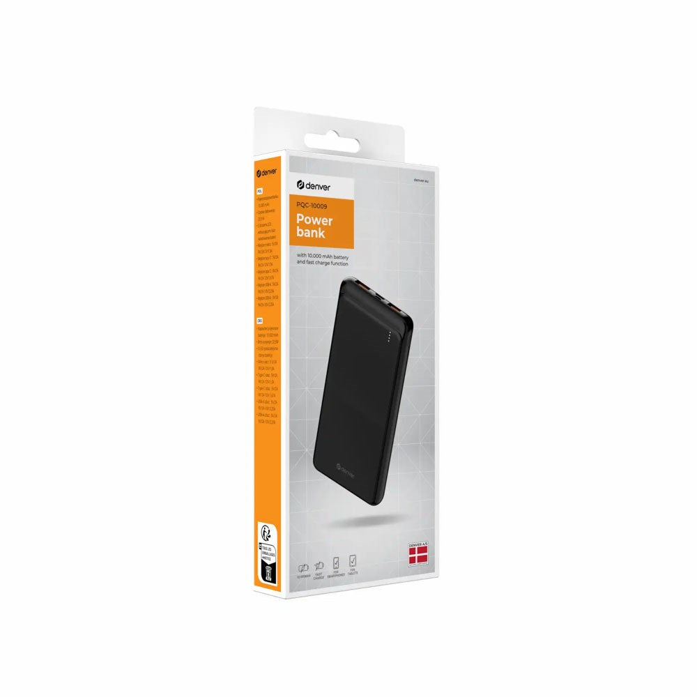 Denver PQC-10009 Powerbank 10.000mAh - 22.5W - Sort
