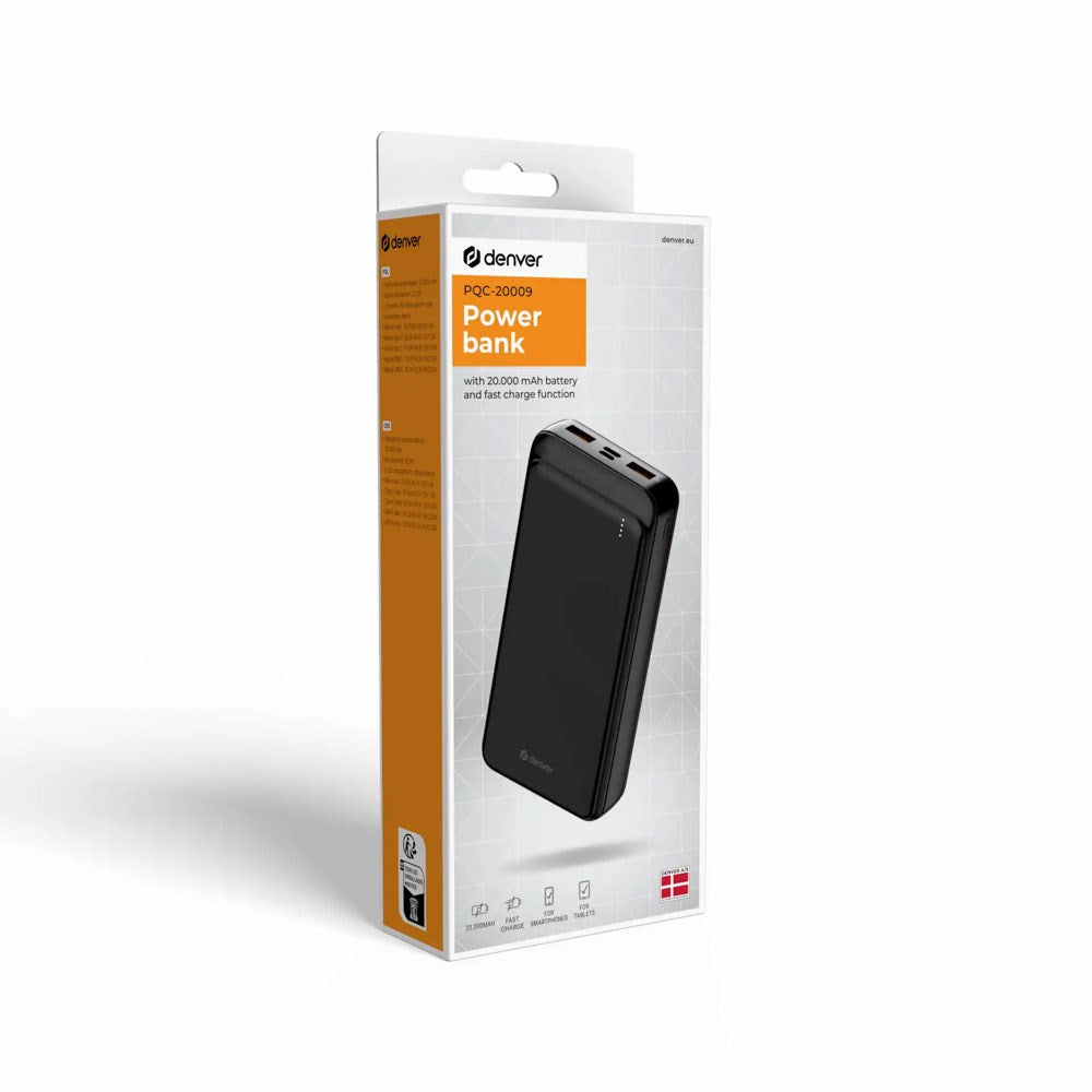 Denver PQC-20009 Powerbank 20.000mAh - 22.5W - Sort