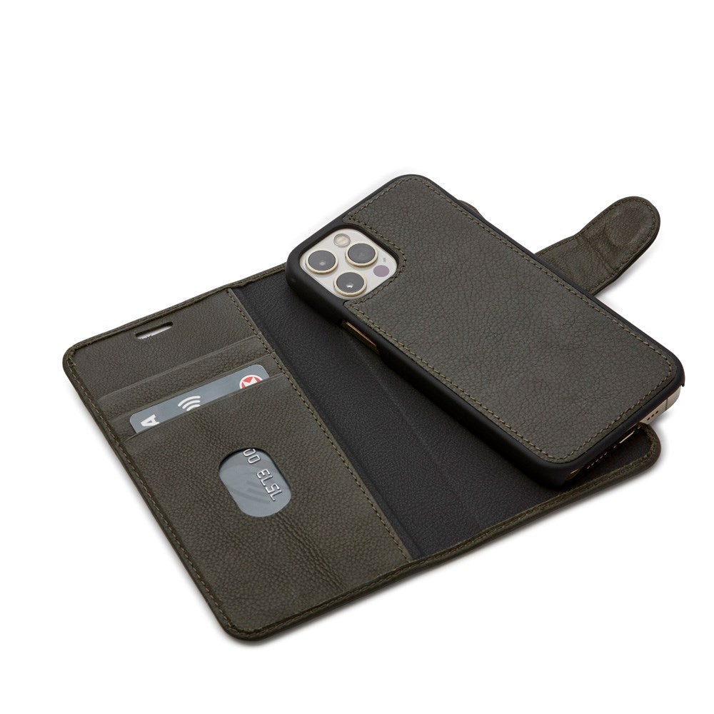 Trunk iPhone 12 Mini Ægte Læder Flip Cover m. Aftageligt Bagsidecover - Grøn