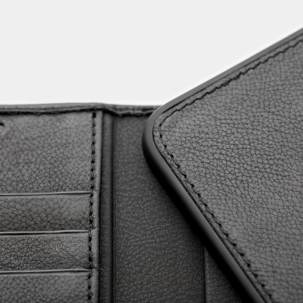 Trunk iPhone 13 Mini Ægte Læder Flip Cover m. Aftageligt Bagsidecover - Sort