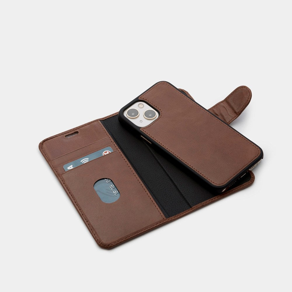 Trunk iPhone 13 Mini Ægte Læder Flip Cover m. Aftageligt Bagsidecover - Brun