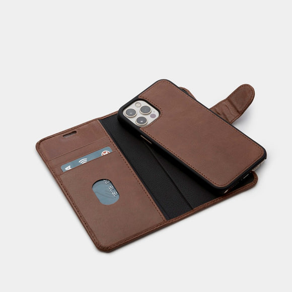 Trunk iPhone 13 Pro Ægte Læder Flip Cover m. Aftageligt Bagsidecover - Brun