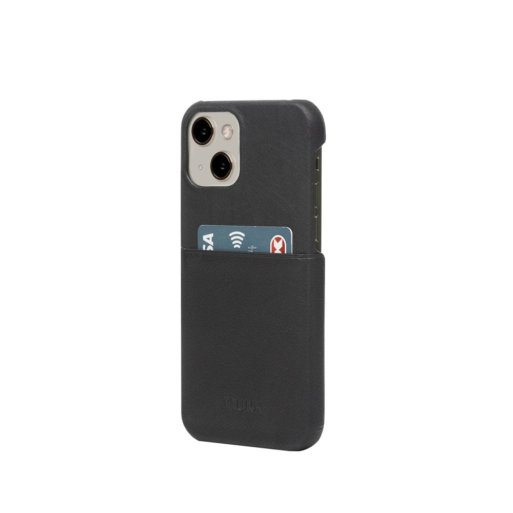 Trunk iPhone 13 Ægte Læder Cover m. Kortlomme - Sort