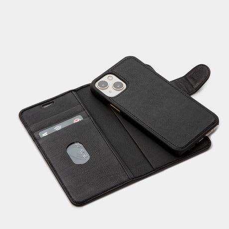 Trunk iPhone 13 Ægte Læder Flip Cover m. Aftageligt Bagsidecover - Sort