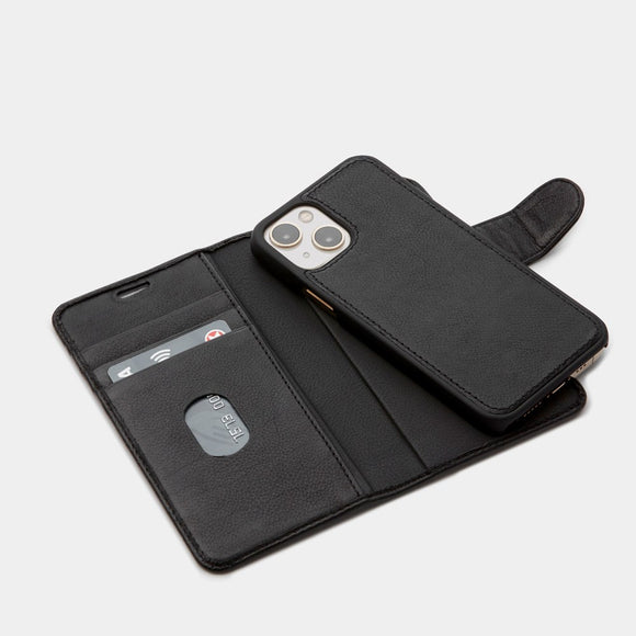 Trunk iPhone 13 Ægte Læder Flip Cover m. Aftageligt Bagsidecover - Sort