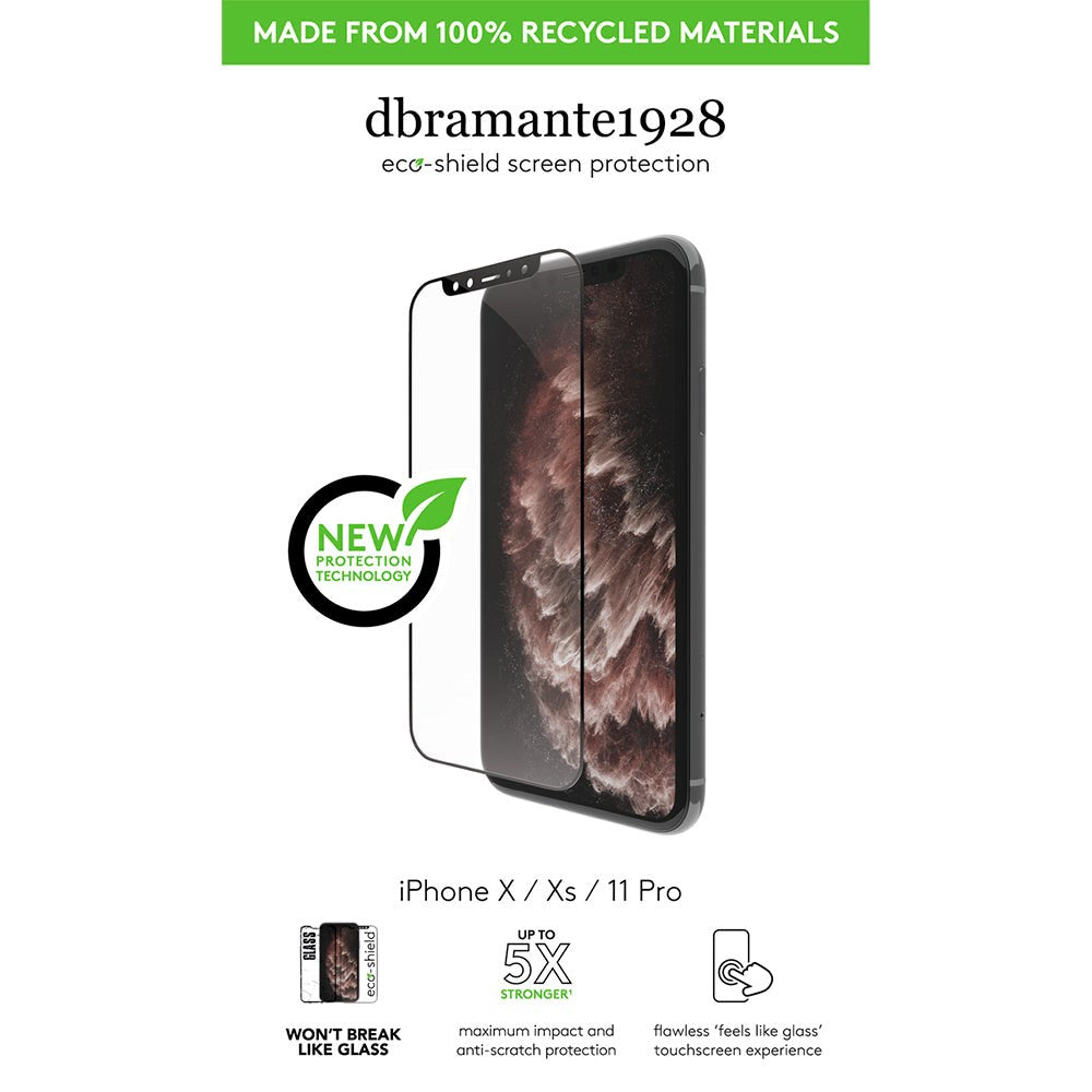 iPhone 11 Pro / Xs / X dbramante1928 Eco-Shield Skærmbeskyttelse m. Monteringsramme - Sort Kant