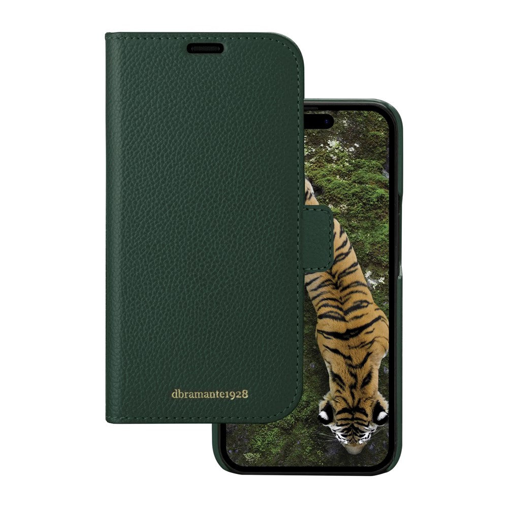 iPhone 15 Plus dbramante1928 New York 2-i-1 Ægte Læder Flip Cover - Evergreen