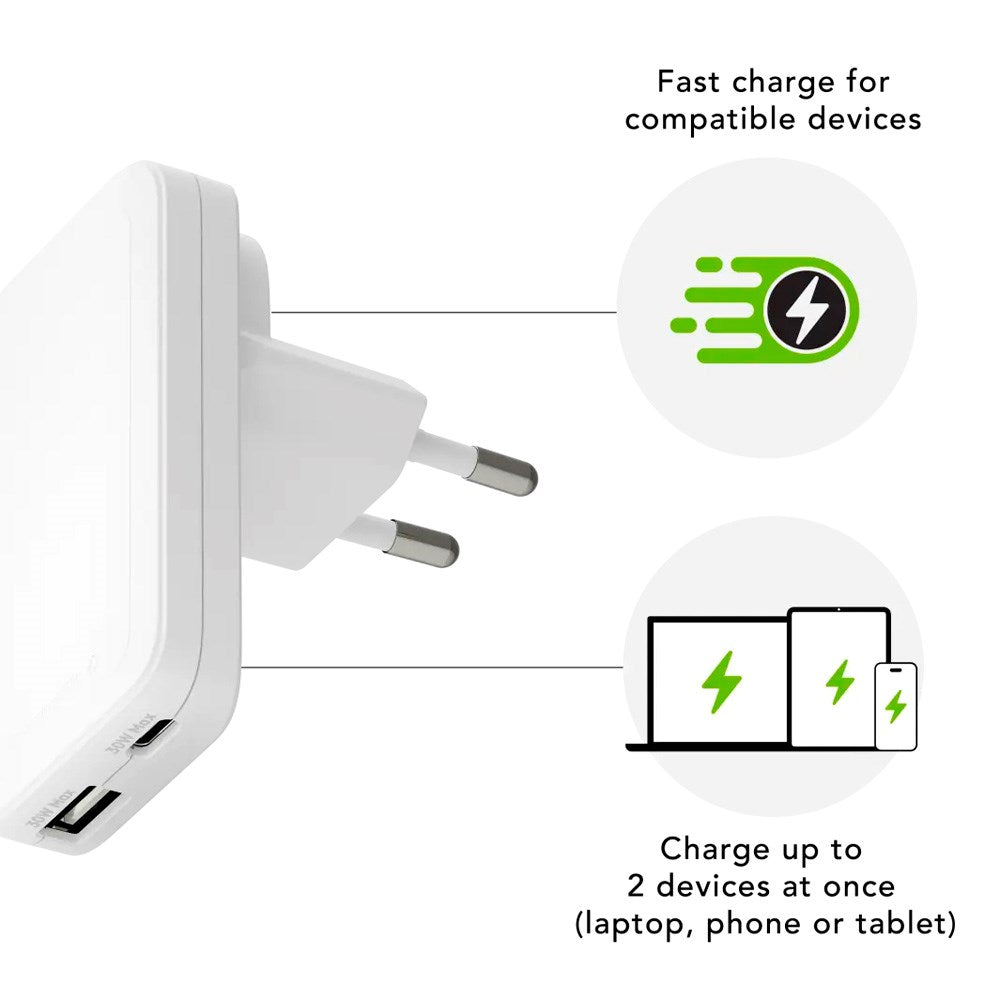 dbramante1928 Slim Vægoplader m. 1x USB-C 30W & 1x USB-A 30W - Hvid