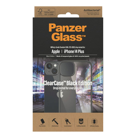 iPhone 14 Plus Cover PanzerGlass AntiBakteriel ClearCase - Sort Kant