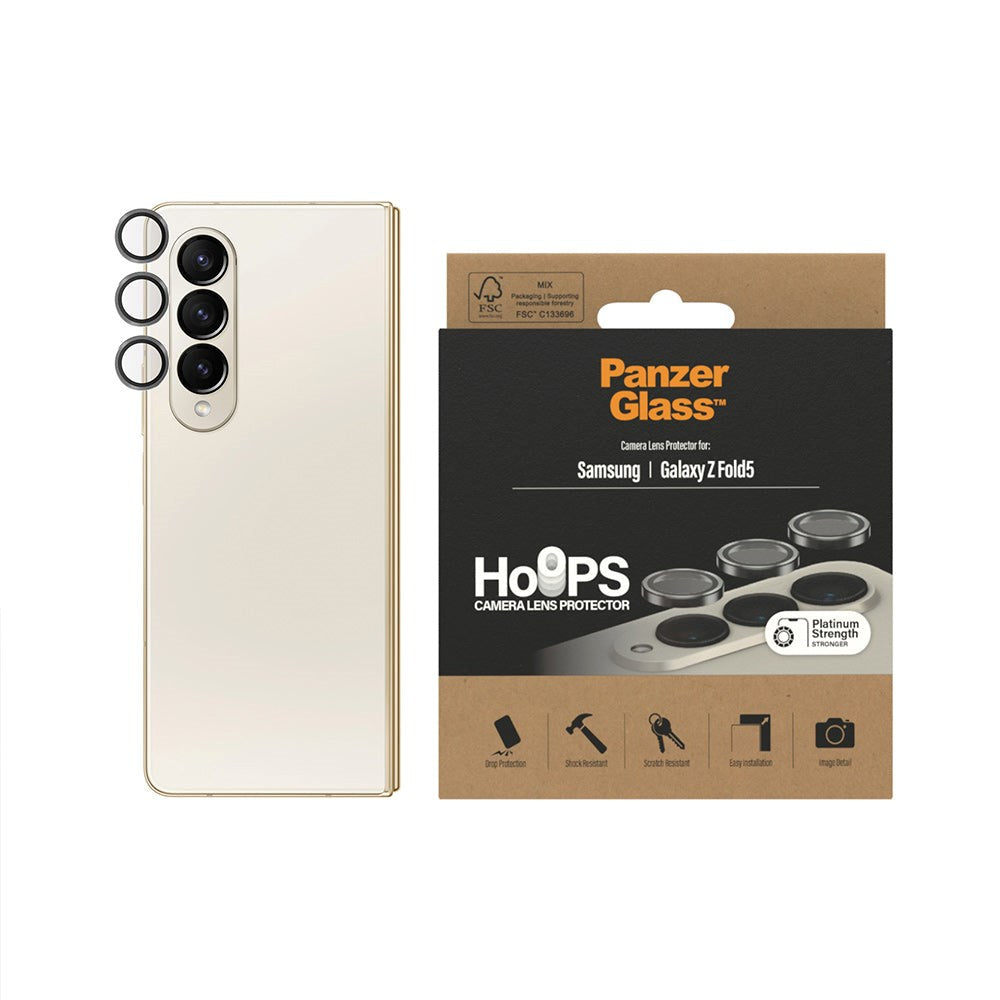 Samsung Galaxy Z Fold5 PanzerGlass Hoops - Kamerabeskyttelse - Gennemsigtig / Sort