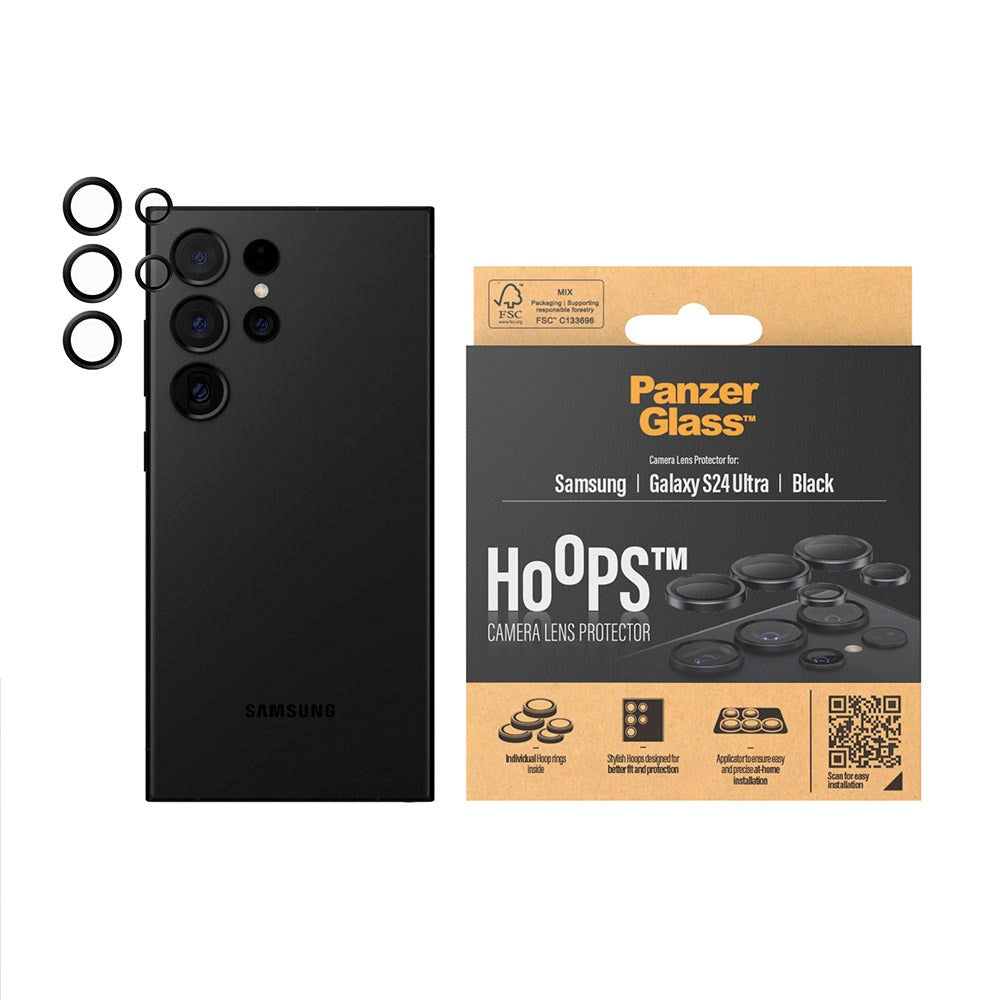 Samsung Galaxy S24 Ultra PanzerGlass Hoops - Kamerabeskyttelse - Gennemsigtig / Sort