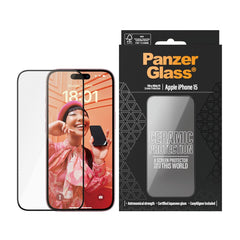 iPhone 15 / 16 PanzerGlass Ultra Wide Fit Ceramic Skærmbeskyttelse m. EasyAligner - Sort Kant
