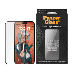 iPhone 15 Plus / 16 Plus PanzerGlass Ultra Wide Fit Ceramic Skærmbeskyttelse m. EasyAligner - Sort Kant