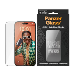 iPhone 15 Pro Max PanzerGlass Ultra Wide Fit Ceramic Skærmbeskyttelse m. EasyAligner - Sort Kant