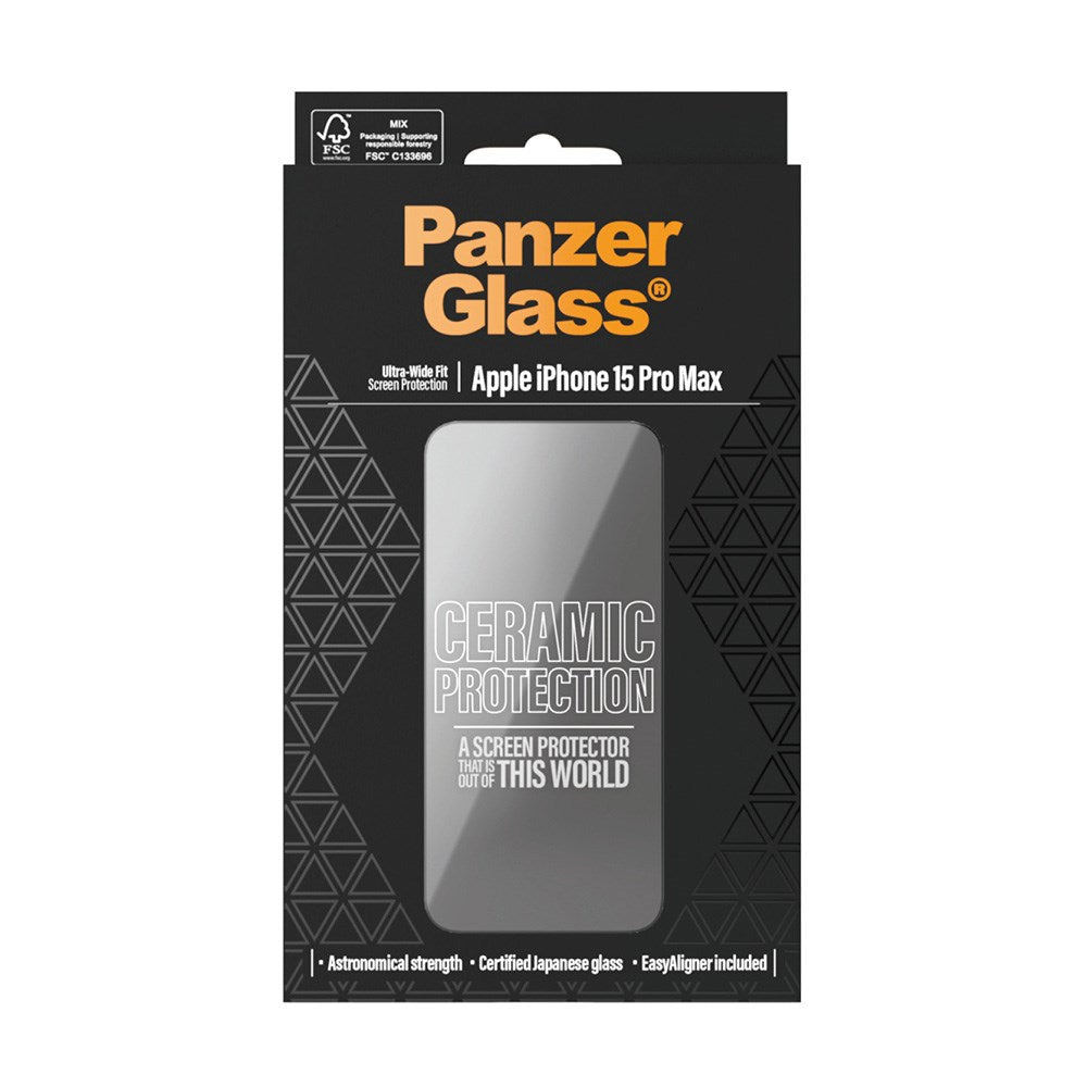 iPhone 15 Pro Max PanzerGlass Ultra Wide Fit Ceramic Skærmbeskyttelse m. EasyAligner - Sort Kant