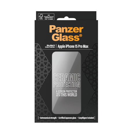 iPhone 15 Pro Max PanzerGlass Ultra Wide Fit Ceramic Skærmbeskyttelse m. EasyAligner - Sort Kant