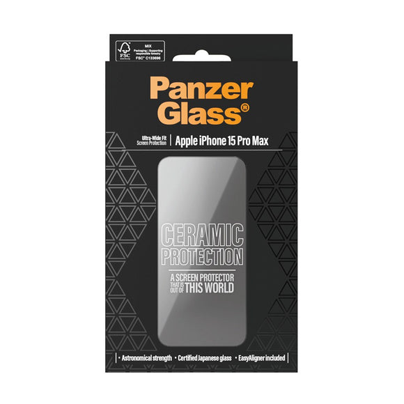 iPhone 15 Pro Max PanzerGlass Ultra Wide Fit Ceramic Skærmbeskyttelse m. EasyAligner - Sort Kant