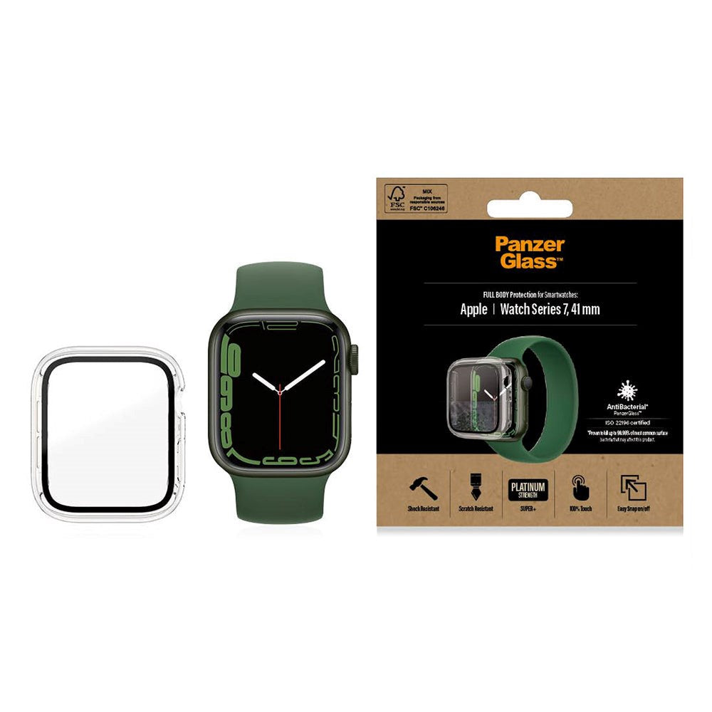 PanzerGlass Apple Watch 9/8/7 (41mm) Full Body Protection Cover + Indbygget Skærmbeskyttelse m. Anti-Bacterial - Gennemsigtig