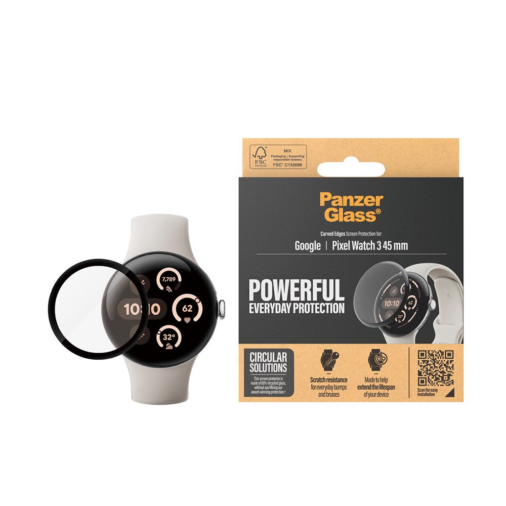 Google Pixel Watch 3 (45mm) PanzerGlass  Hærdet Glas - Sort Kant