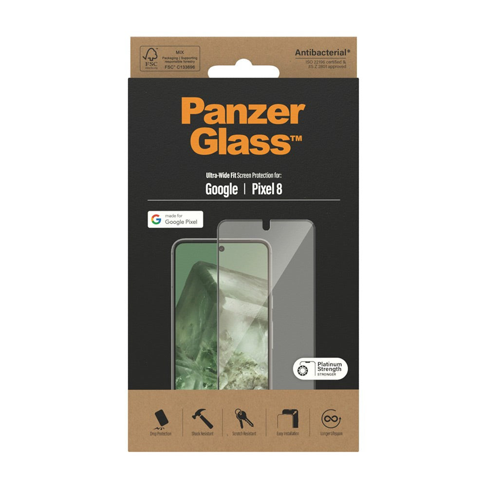 Google Pixel 8 PanzerGlass Ultra Wide Fit Skærmbeskyttelse - Platinum Strength - Sort Kant