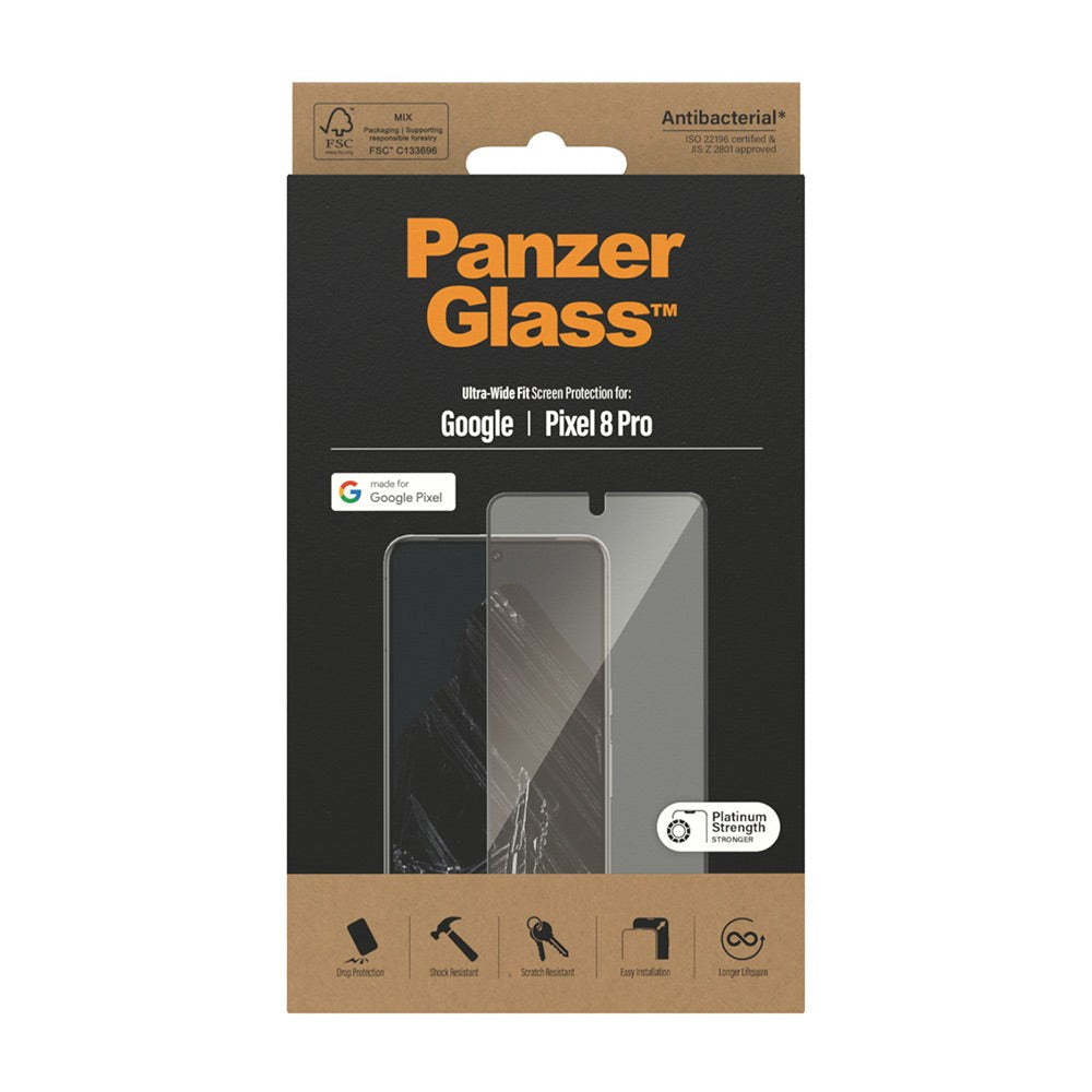 Google Pixel 8 Pro PanzerGlass Ultra Wide Fit Skærmbeskyttelse - Platinum Strength - Sort Kant