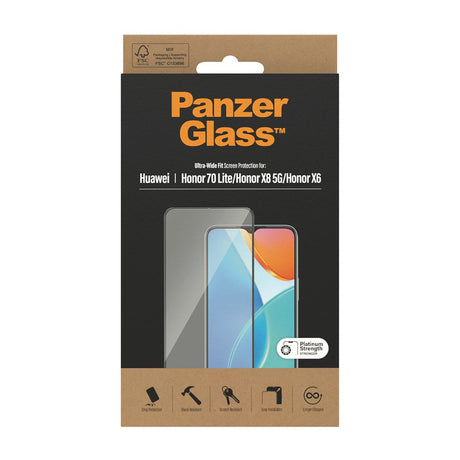 Honor 70 Lite PanzerGlass Ultra Wide Fit Skærmbeskyttelse - Platinum Strength - Sort Kant