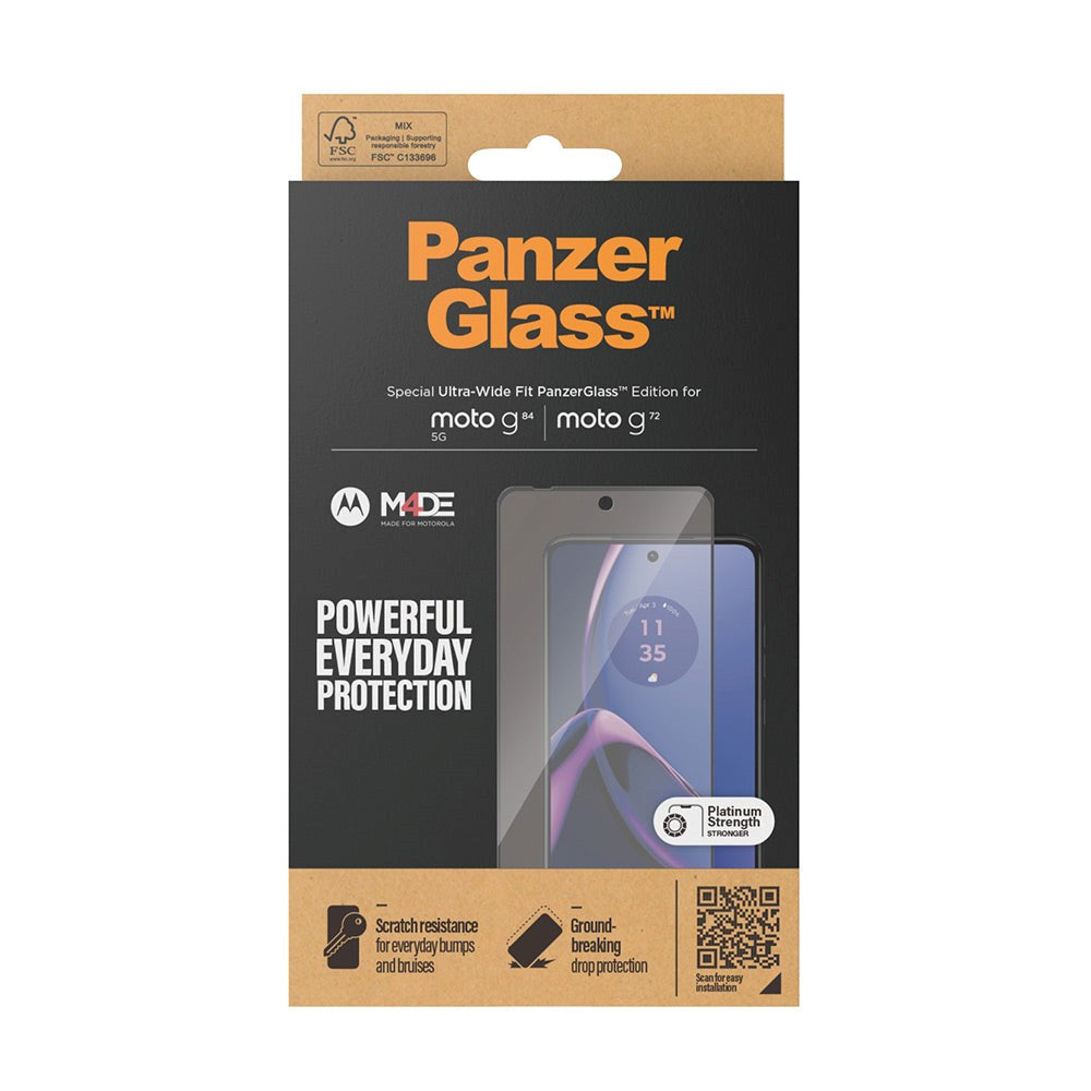 Motorola Moto G72 / G84 PanzerGlass Ultra Wide Fit Skærmbeskyttelse - Platinum Strength - Sort Kant