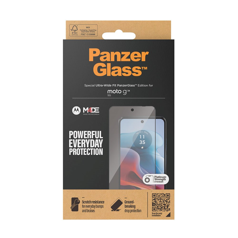 Motorola Moto G34 PanzerGlass Ultra Wide Fit Skærmbeskyttelse - Platinum Strength - Sort Kant