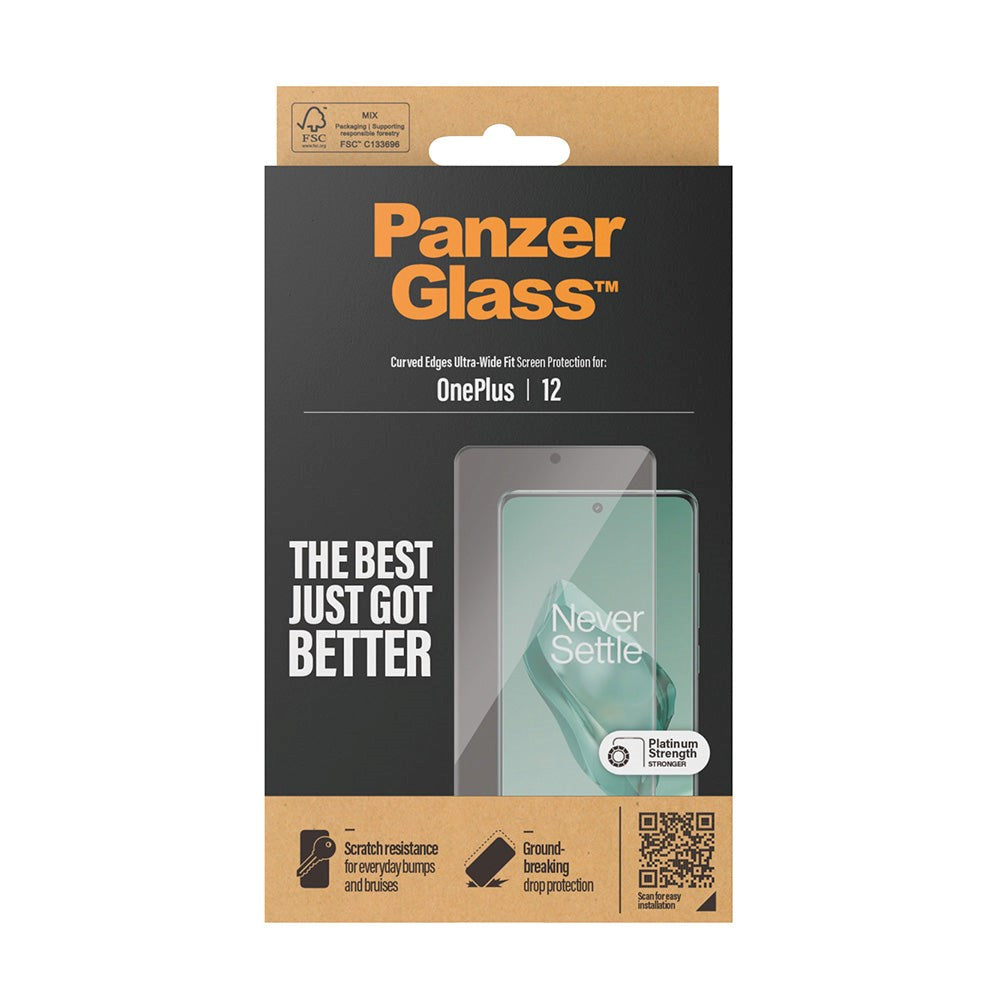 OnePlus 12 PanzerGlass Ultra Wide Fit Skærmbeskyttelse - Platinum Strength - Sort Kant