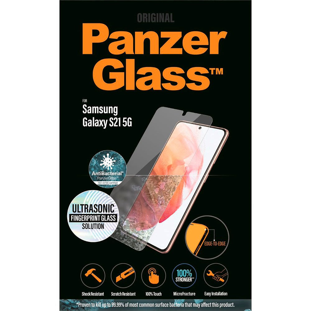 Samsung Galaxy S21 PanzerGlass AntiBacterial Edge-to-Edge Ultrasonic Fingerprint Skærmbeskyttelse - Case Friendly - Gennemsigtig