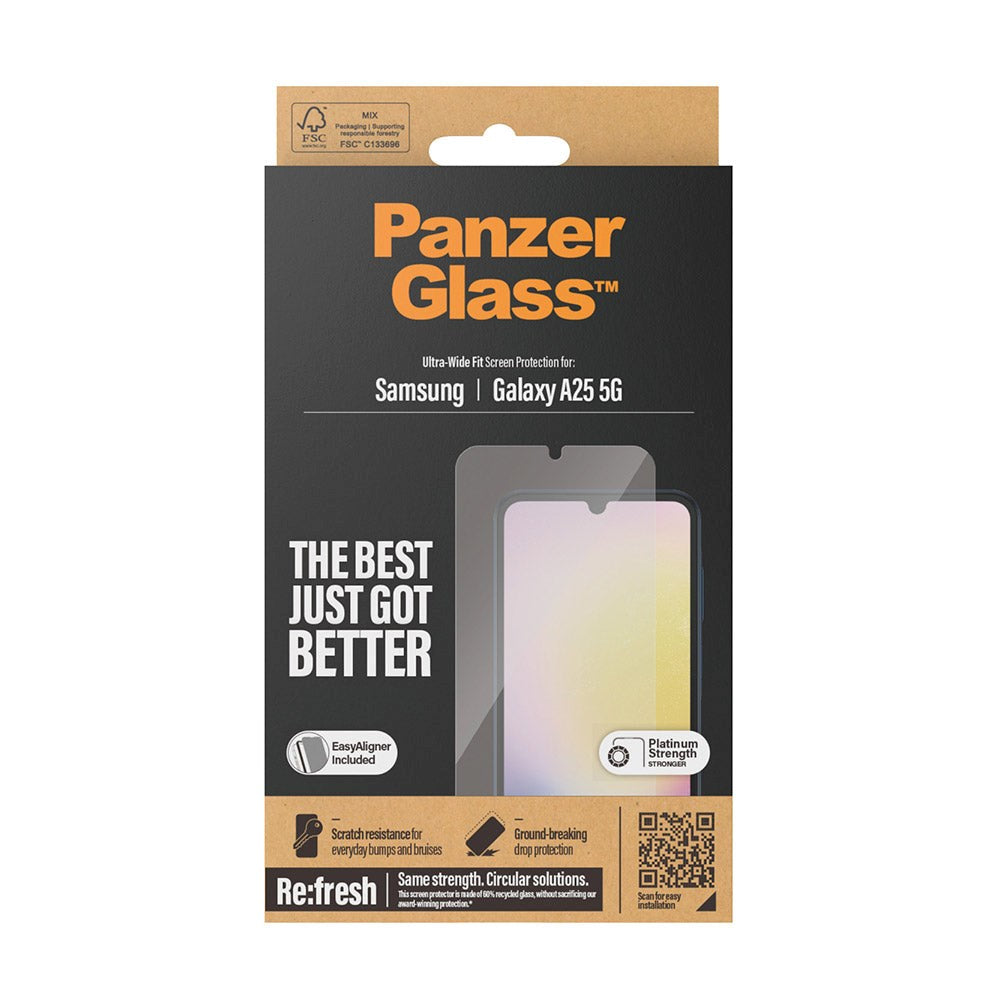 Samsung Galaxy A25 (5G) PanzerGlass Ultra Wide Fit Re:fresh Skærmbeskyttelse m. EasyAligner - Platinum Strength - Gennemsigtig