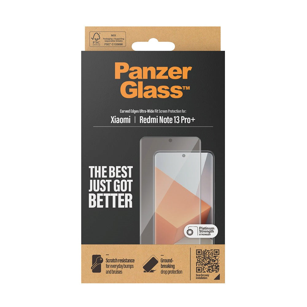 Xiaomi Redmi Note 13 Pro+ (Plus) PanzerGlass Ultra Wide Fit Skærmbeskyttelse - Platinum Strength - Sort Kant