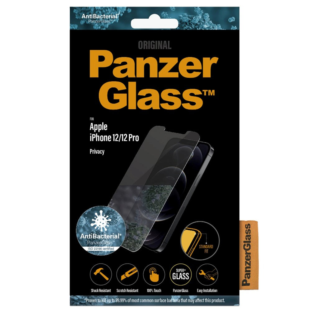 iPhone 12 / 12 Pro PanzerGlass AntiBacterial Standard Fit Skærmbeskyttelse - Privacy Glass - Gennemsigtig