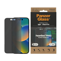 iPhone 14 Pro PanzerGlass AntiBacterial Ultra Wide Fit Skærmbeskyttelse - Privacy Filter m. EasyAligner - Diamond Strength- Gennemsigtig / Sort