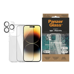 iPhone 14 Pro PanzerGlass 3-i-1 Bundle m. EasyAligner - Cover / Skærmbeskyttelse (UWF) / Kamerabeskyttelse - Gennemsigtig