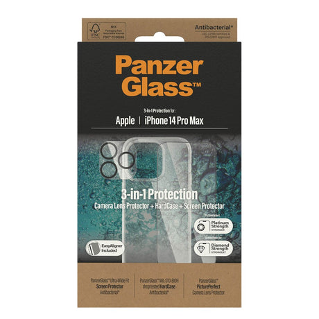 iPhone 14 Pro Max PanzerGlass 3-i-1 Bundle m. EasyAligner - Cover / Skærmbeskyttelse (UWF) / Kamerabeskyttelse - Gennemsigtig
