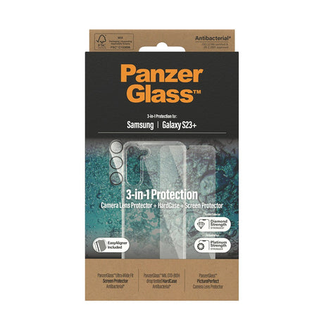 Samsung Galaxy S23+ (Plus) PanzerGlass 3-i-1 Bundle m. EasyAligner - Cover / Skærmbeskyttelse (UWF) / Kamerabeskyttelse - Gennemsigtig