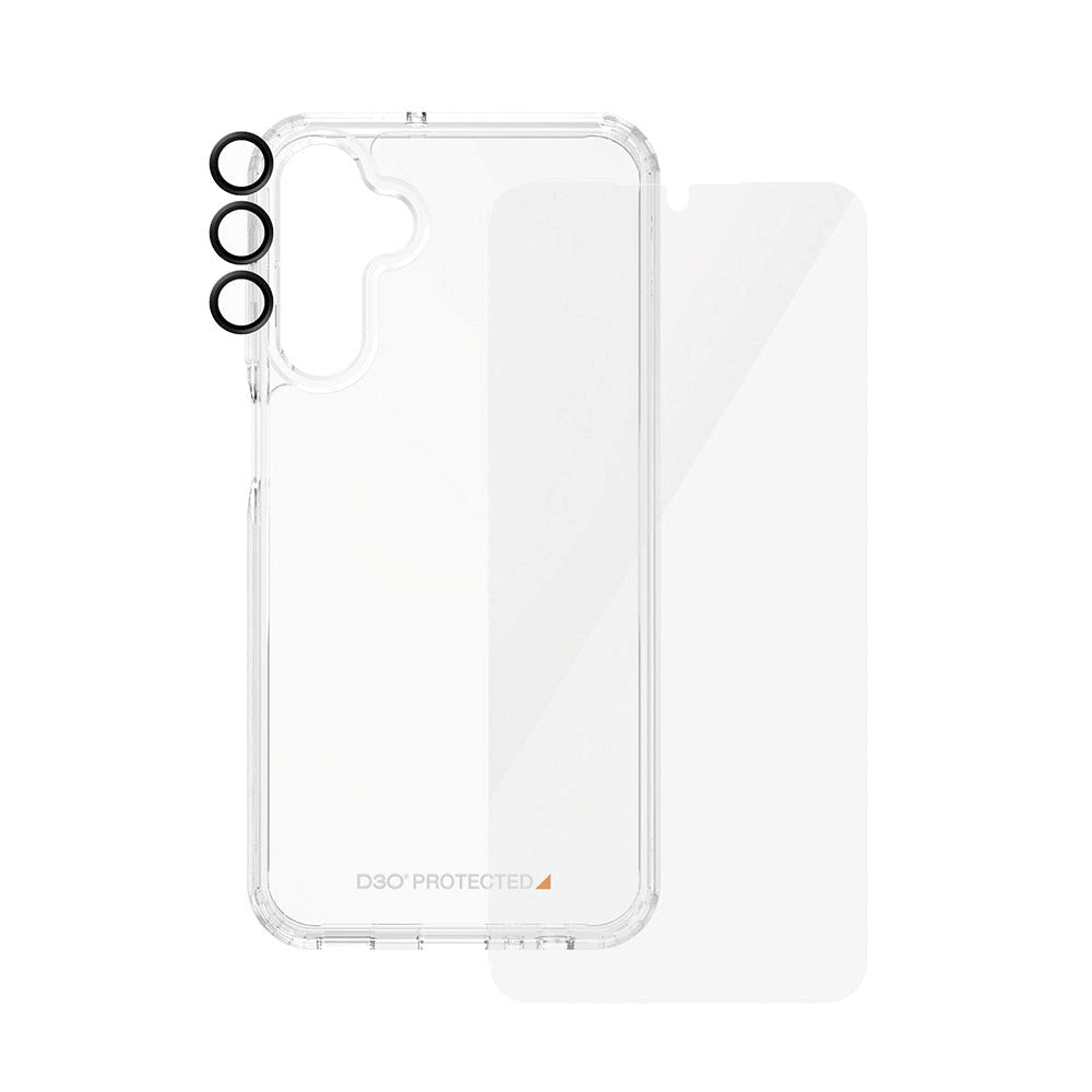 Samsung Galaxy A15 / A15 (5G) PanzerGlass 3-i-1 Bundle m. EasyAligner - D3O Bio Hardcase Cover / Skærmbeskyttelse (UWF) / Hoops Kamerabeskyttelse - Gennemsigtig / Sort
